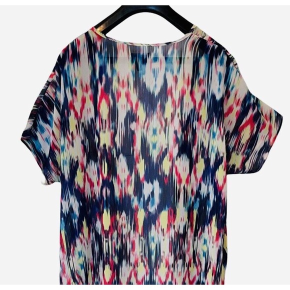 Torrid Size 0/1 L/XL Duster Open Front Cardigan Colorful Sheer Ikat Chiffon - Picture 3 of 5